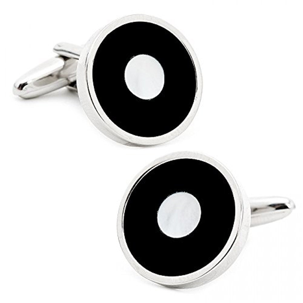 Mother of Pearl and Black Onyx Bulls Eye Cufflinks Formal Special  Cuff Links Image 1