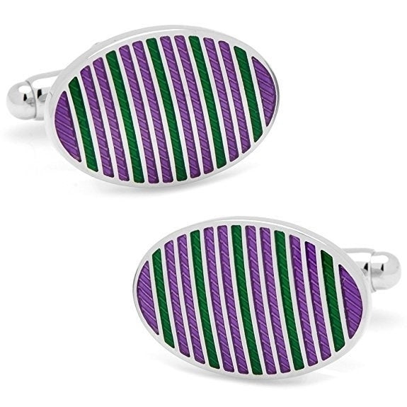 Mississippi Purple and Green Oval Repp Stripes Cufflinks Formal Stripe Cuff Links Image 1