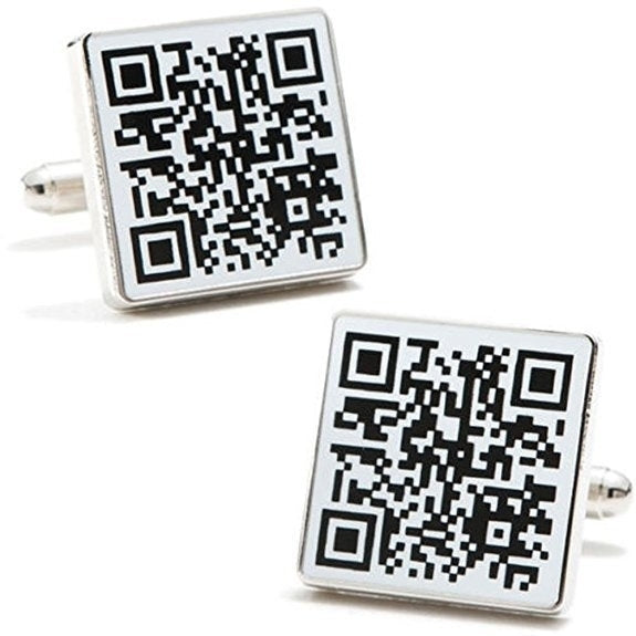 QR Code Cufflinks Active Technical Computer Black Enamel with Silver Tone Cuff Links But it Quick Unique Image 1