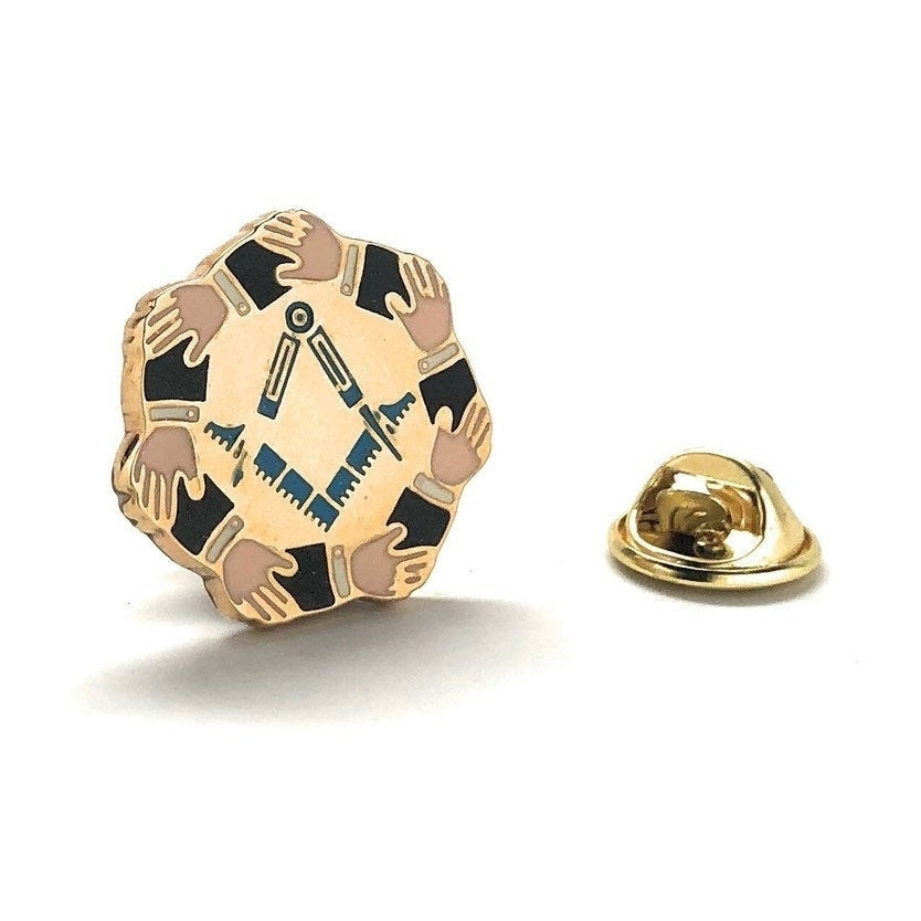 Enamel Pin Masonic Symbol Lapel Pin Freemason Collector Gold Tone Compass and Square Tie Tack Comes with Gift Box Mason Image 1