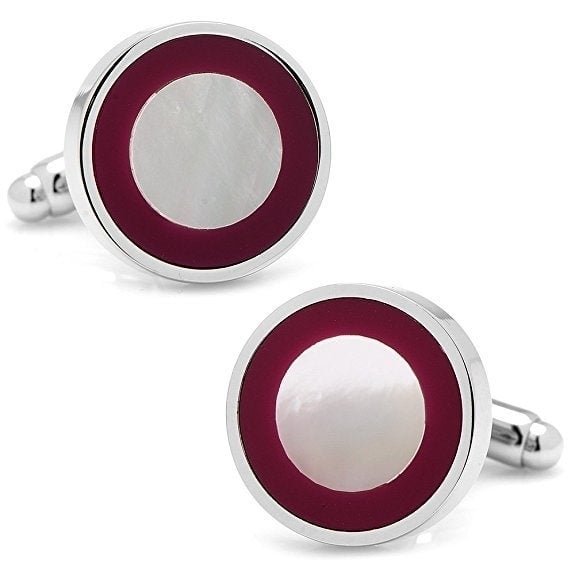 Mulberry Purple Cufflinks Rim Round Monther of Pearl Silver One of a Kind Purple Cuff Links Image 1