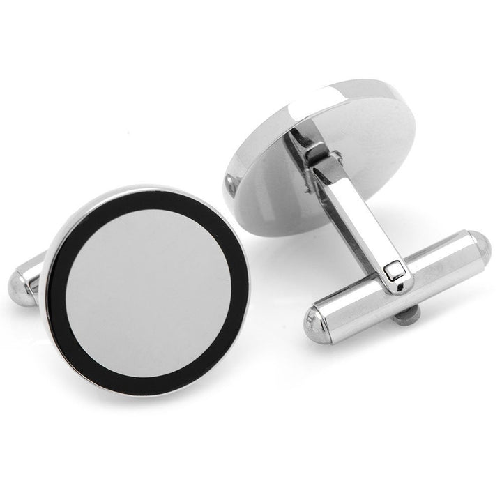 Stainless Steel Round Engravable Framed with Onyx Cufflinks Mens Executive Cuff Links Image 2