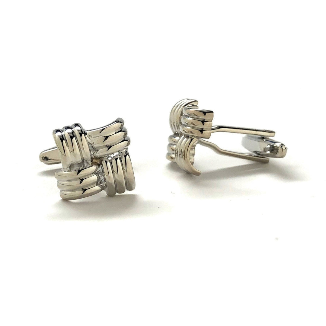 Silver Bands Weave Cufflinks Shiny Silver Tone Raised Detail Cuff Links Comes with Gift Box Image 2