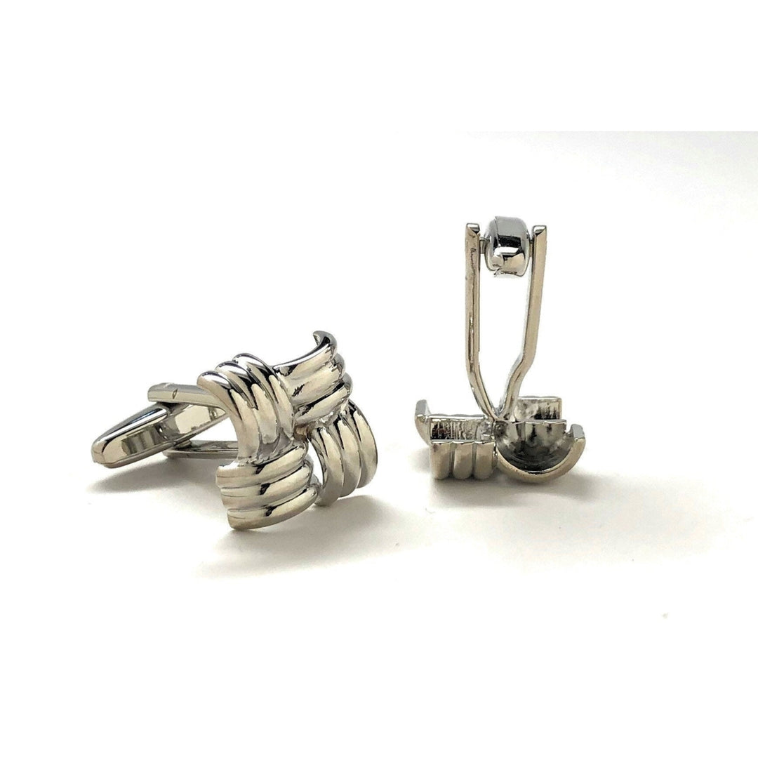 Silver Bands Weave Cufflinks Shiny Silver Tone Raised Detail Cuff Links Comes with Gift Box Image 3