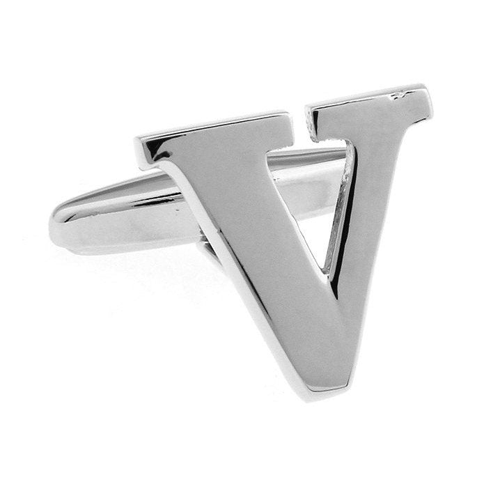 Classic "V" Cufflinks Silver Tone Initial Alaphabet Cut Letters Cuff Links Groom Father Bride Wedding Anniversary Image 1