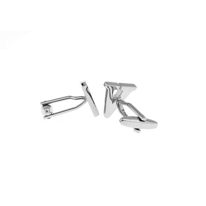 Classic "V" Cufflinks Silver Tone Initial Alaphabet Cut Letters Cuff Links Groom Father Bride Wedding Anniversary Image 2