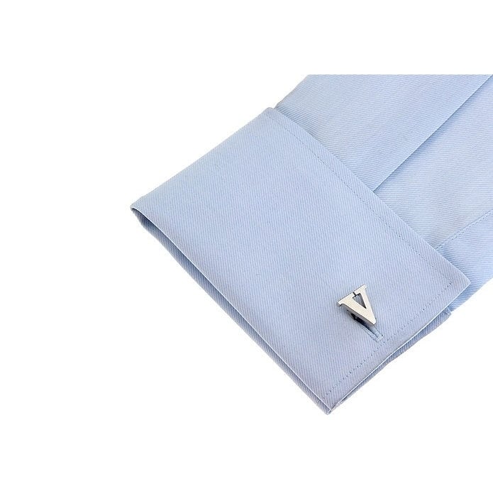 Classic "V" Cufflinks Silver Tone Initial Alaphabet Cut Letters Cuff Links Groom Father Bride Wedding Anniversary Image 3