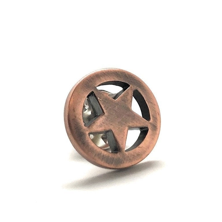 Matt Copper Lone Star Lapel Pin Old West Flat Copper Cowboy Territory Sheriff Lone Star Badge Tie Tac Collector Comes Image 1