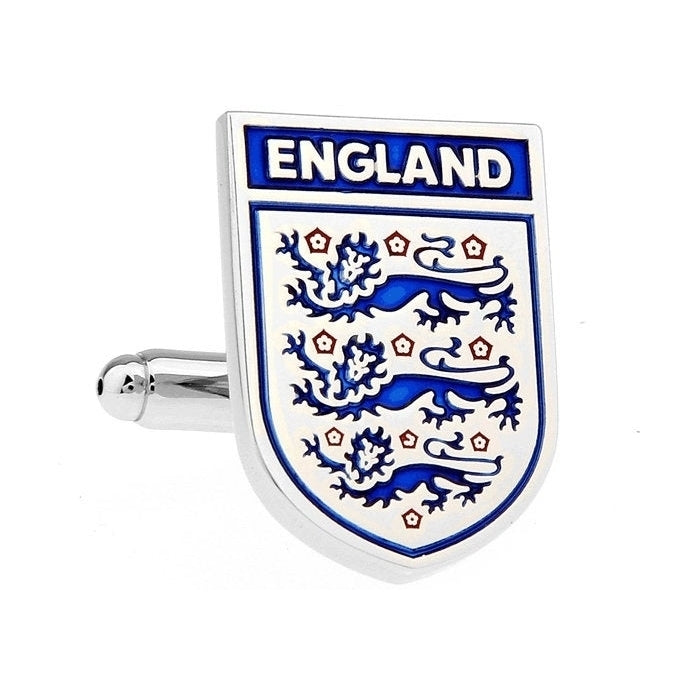 England Shield Cufflinks Silver Blue Football Soccer Cufflinks English Britain Enamel Cuff Links Comes Gift Box British Image 1