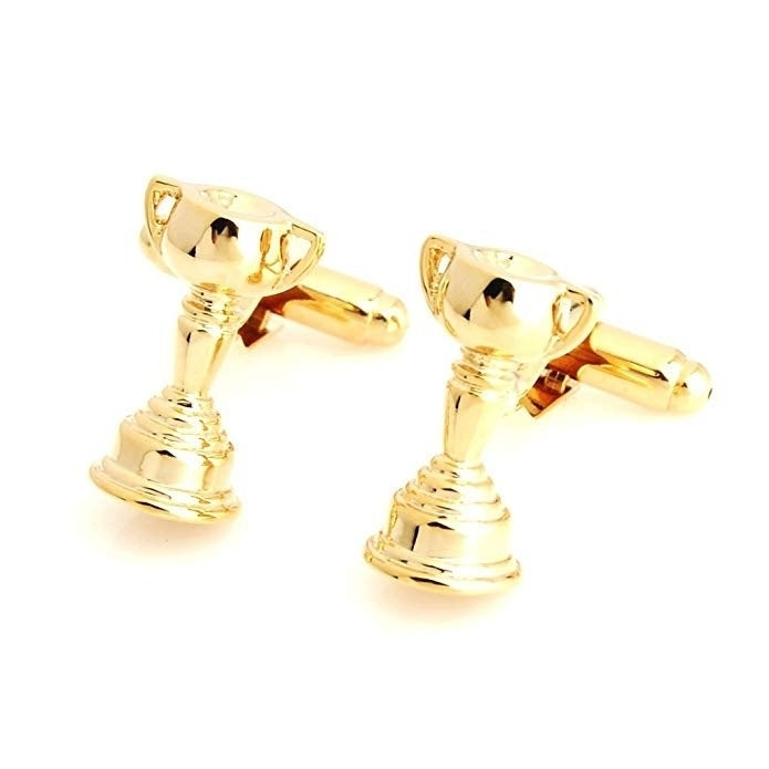 Gold Tone Trophy We are the Champion Winner Play Cufflinks Cool Fun Sports Cuff Links Comes with Gift Box Image 1