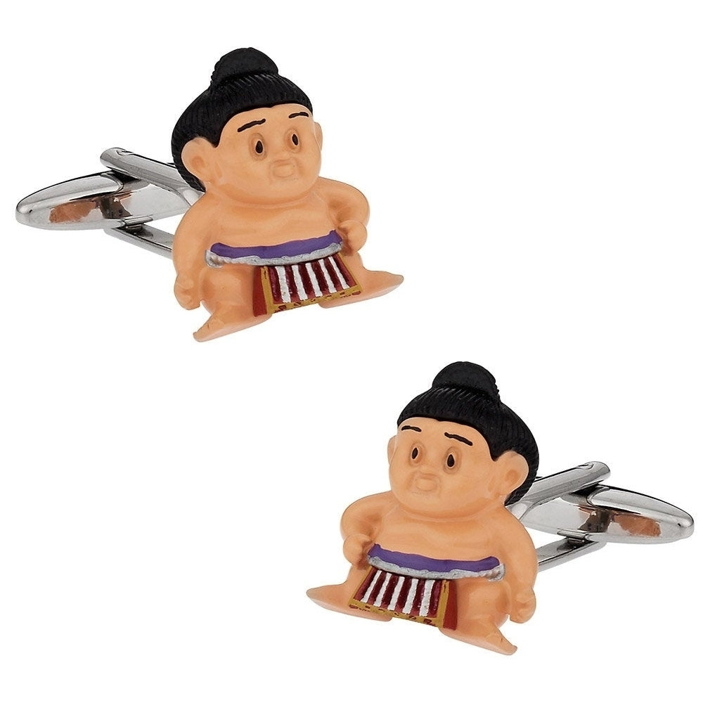 Enamel Sumo Japanese Wrestler Fun Cufflinks Cuff Links Cool Gifts for Dad Husband Gifts for Him Comes Image 1