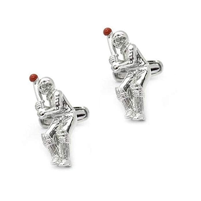 Sports Collection Cufflinks Cricket Player Hit the Ball Cuff Links 3D Fun Cool Cuff Links Comes with Gift Box Image 1