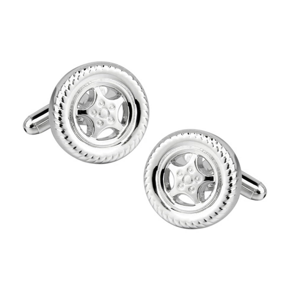 Silver Tires Cufflinks Hubcaps Racing Wheels Automobile Car Lover Cufflinks Cuff Links Image 1