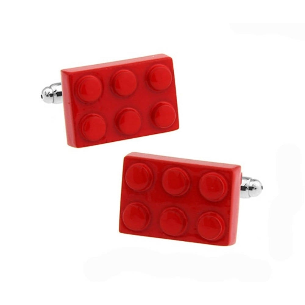 Block King Master Cufflinks Brick Game Piece Red Cuff Links Nerdy Party Master Engineer Comes with Gift Box Image 1