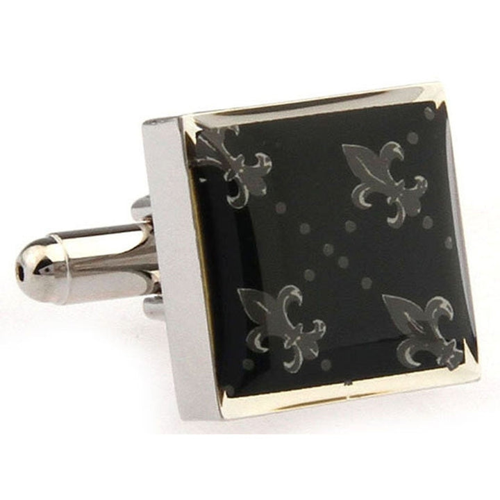 Heavy Antique Black and Silver Square Fleur di Lis Cufflinks Cuffs Links Image 2