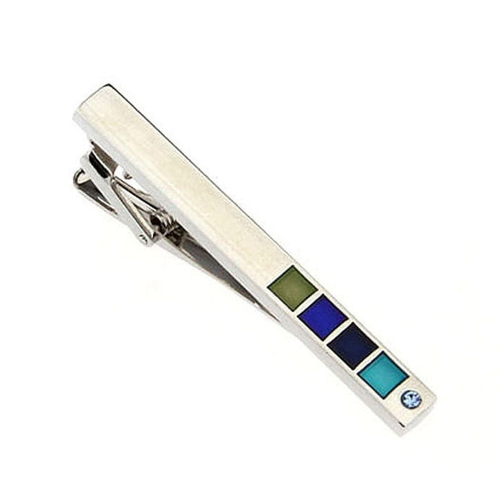 Silver Regal Stones of Turquoise Blue Black Crystals Inlaid Classic Mens Tie Clip Tie Bar Silver Tone Very Cool Comes Image 1