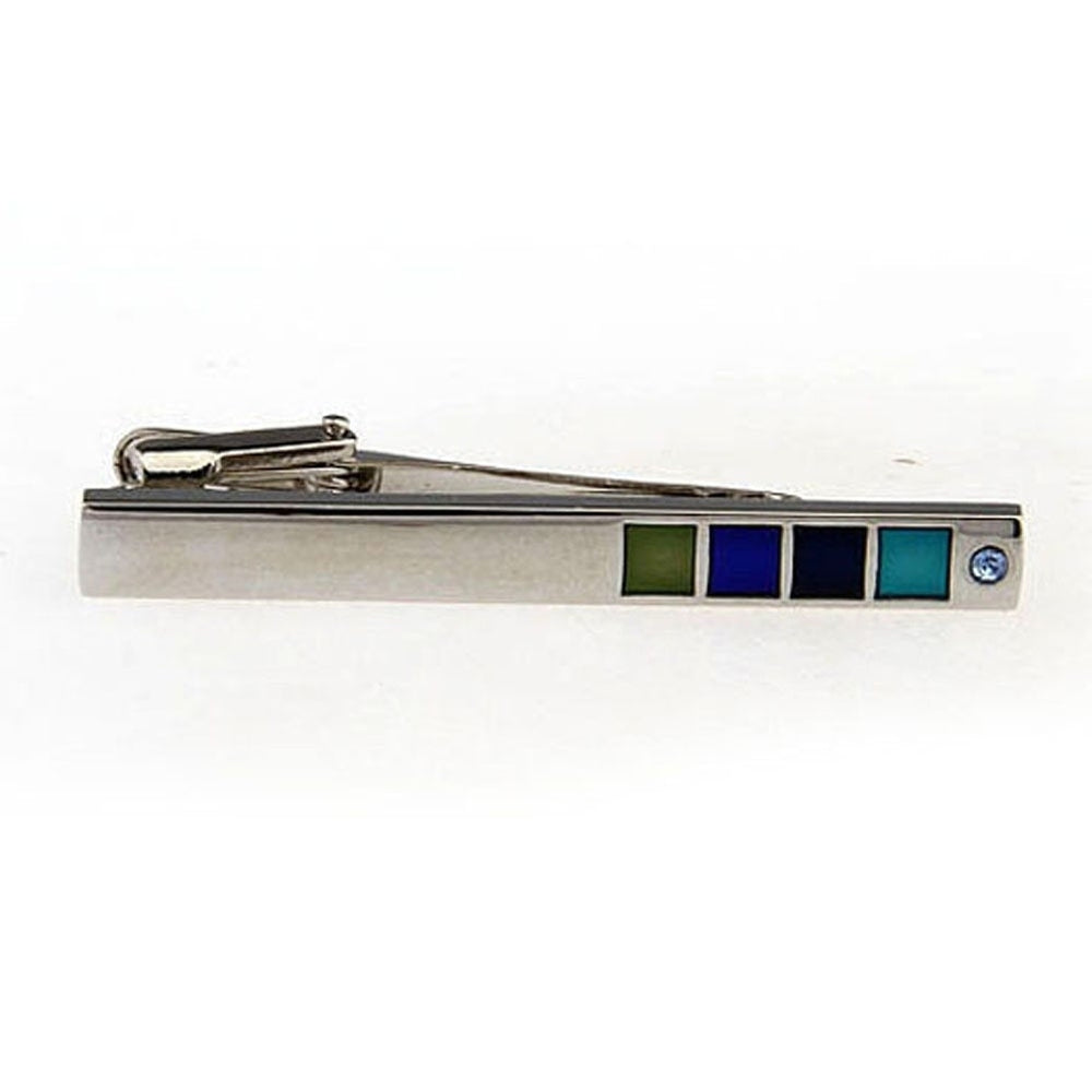 Silver Regal Stones of Turquoise Blue Black Crystals Inlaid Classic Mens Tie Clip Tie Bar Silver Tone Very Cool Comes Image 2