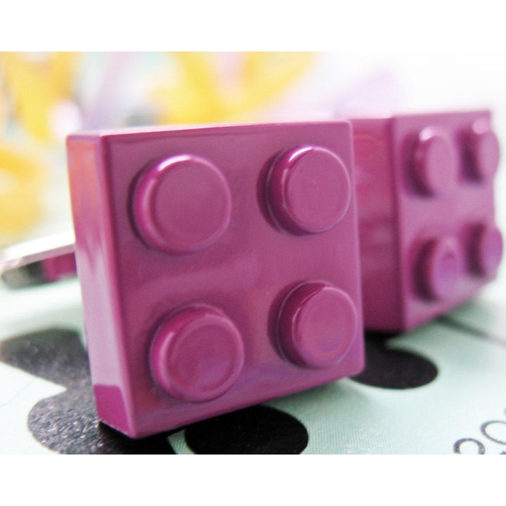 Purple Block Master Cufflinks Magenta Purple Building Brick Block Enamel Fun Game Piece Block Cool Cuff LInks Comes with Image 1