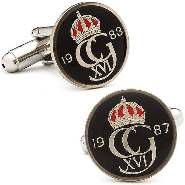 Enamel Cufflinks Hand Painted Sweden Vintage Enamel Coin Jewelry 10 Ore Crown Cuff Links Enamelled Coin Cufflinks Comes Image 1