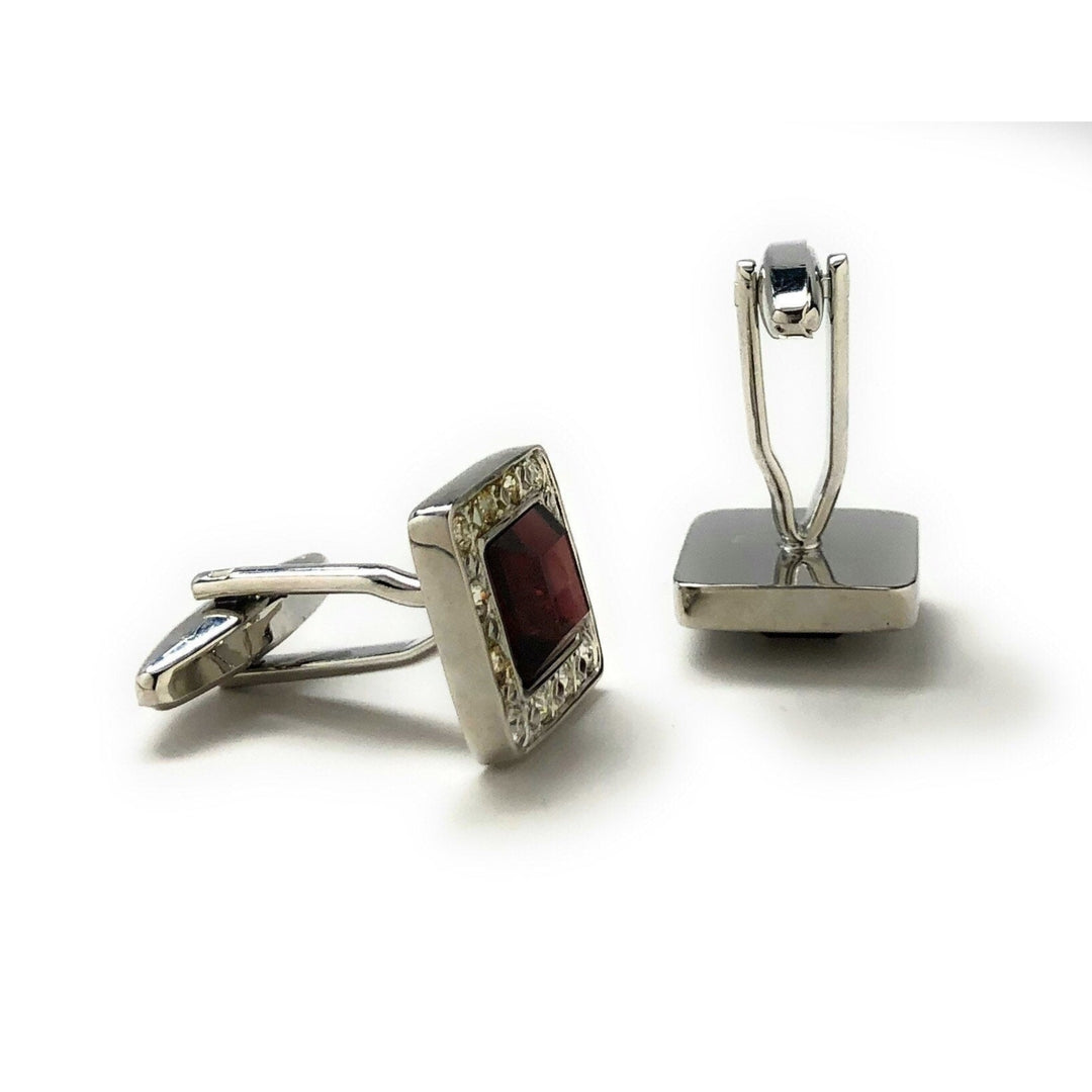 Mens Cufflinks Amethyst Cut Design Silver Tone Band with Sea Of Clear Crystals Border Cuff Links Comes with Gift Box Image 3