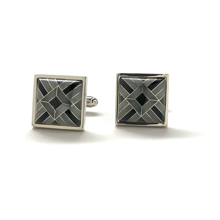 Mens Cufflinks Shades of Onyx Banded Design Silver Bands Special Cut Cuff Links Comes with Gift Box Image 4