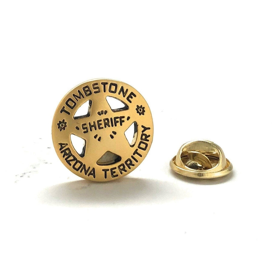 Enamel Pin Tombstone Arizona Lapel Pin Old West Shiny Gold Cowboy Territory Sheriff Lone Star Badge Tie Tac Collector Image 1