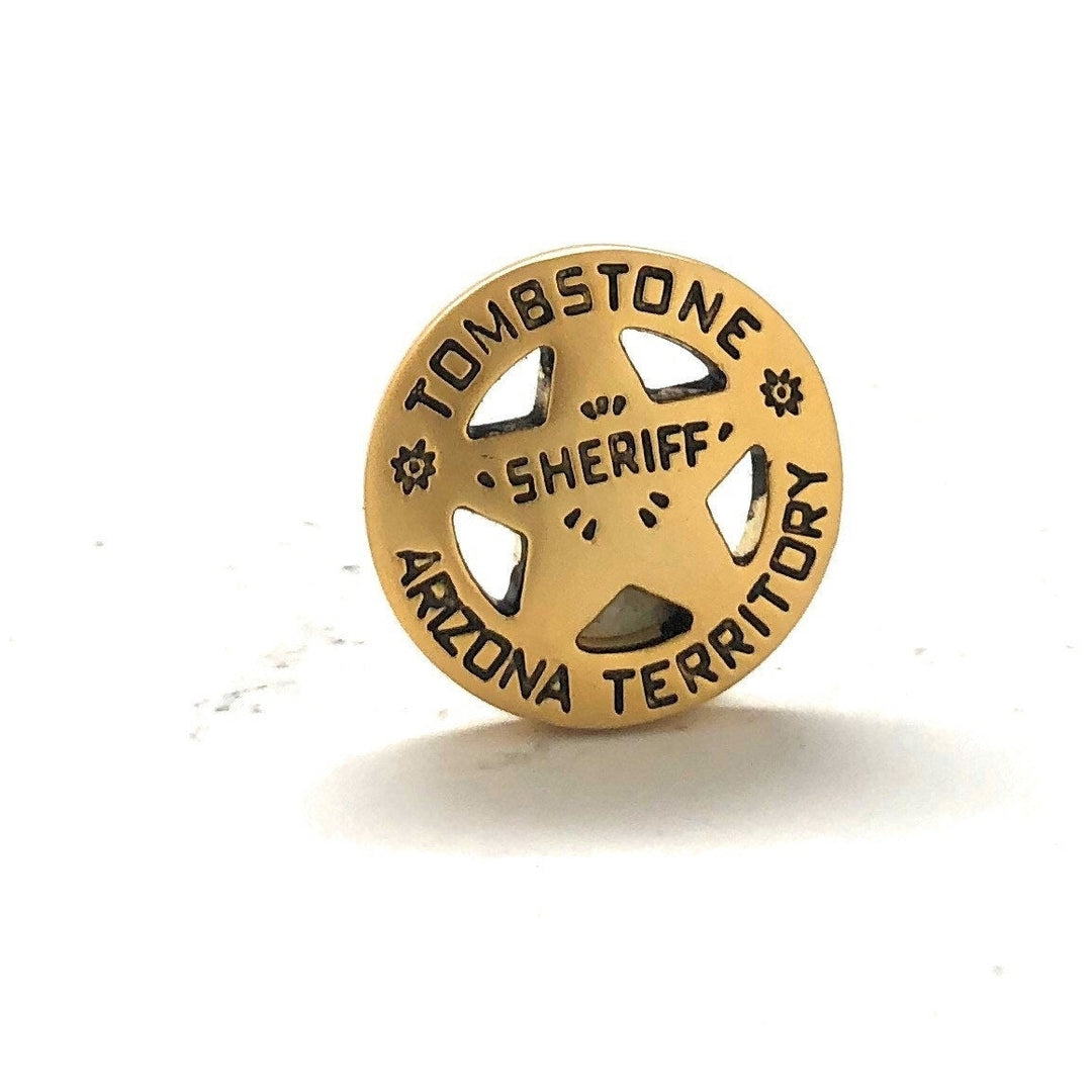 Enamel Pin Tombstone Arizona Lapel Pin Old West Shiny Gold Cowboy Territory Sheriff Lone Star Badge Tie Tac Collector Image 2