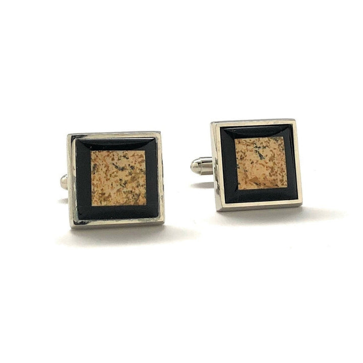 Mens Cufflinks Scottsdale Stone SIlver Black Accented Cool Color Cuff Links Comes with Gift Box Image 1