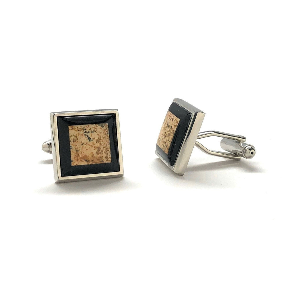 Mens Cufflinks Scottsdale Stone SIlver Black Accented Cool Color Cuff Links Comes with Gift Box Image 2