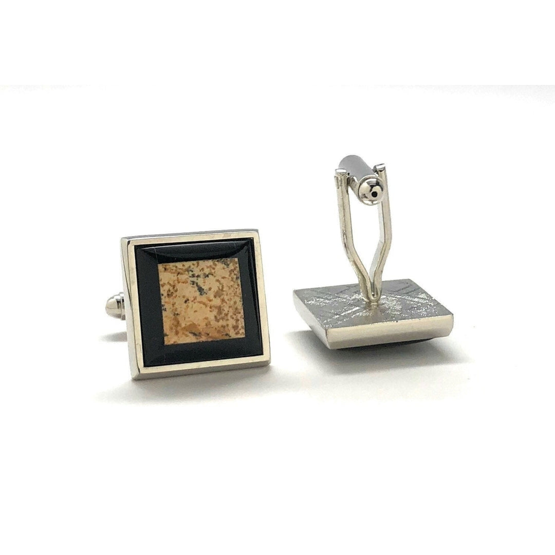 Mens Cufflinks Scottsdale Stone SIlver Black Accented Cool Color Cuff Links Comes with Gift Box Image 3