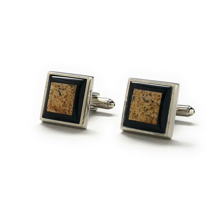 Mens Cufflinks Scottsdale Stone SIlver Black Accented Cool Color Cuff Links Comes with Gift Box Image 4