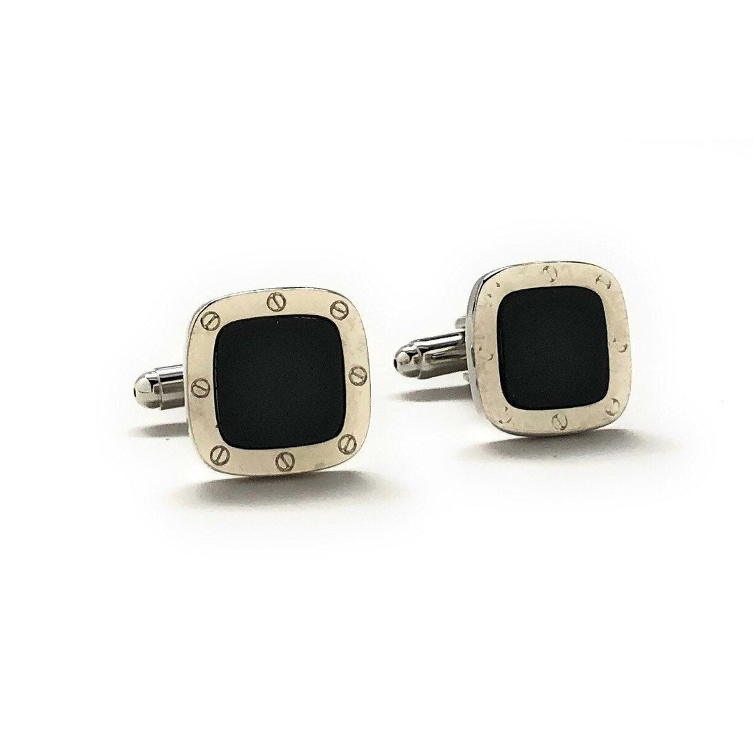 Mens cufflinks SIlver and Black Rivets Cuff Links Comes with Gift Box Image 1