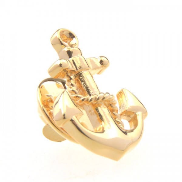 Collector Gold Tone Anchor Lapel Pin Navy Ship Ocean Travel Tie Tac Comes with Gift Box Image 1