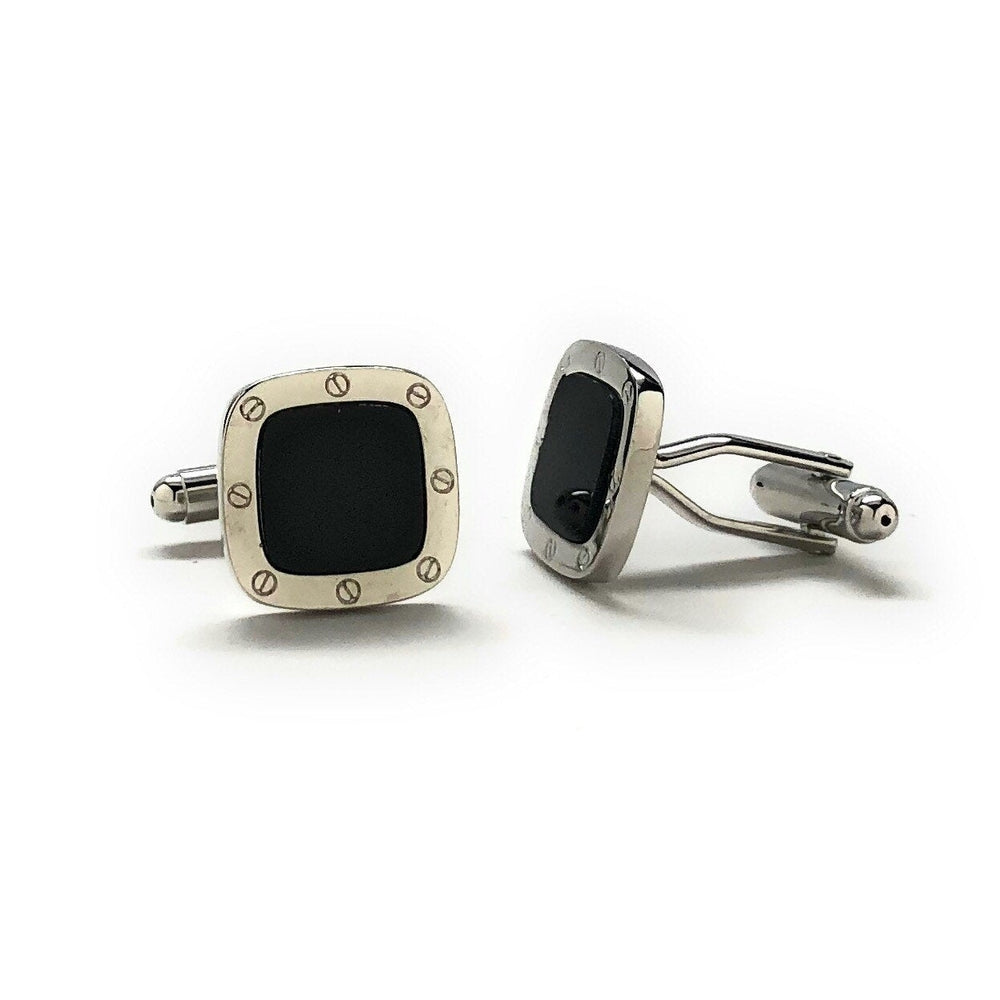 Mens cufflinks SIlver and Black Rivets Cuff Links Comes with Gift Box Image 2