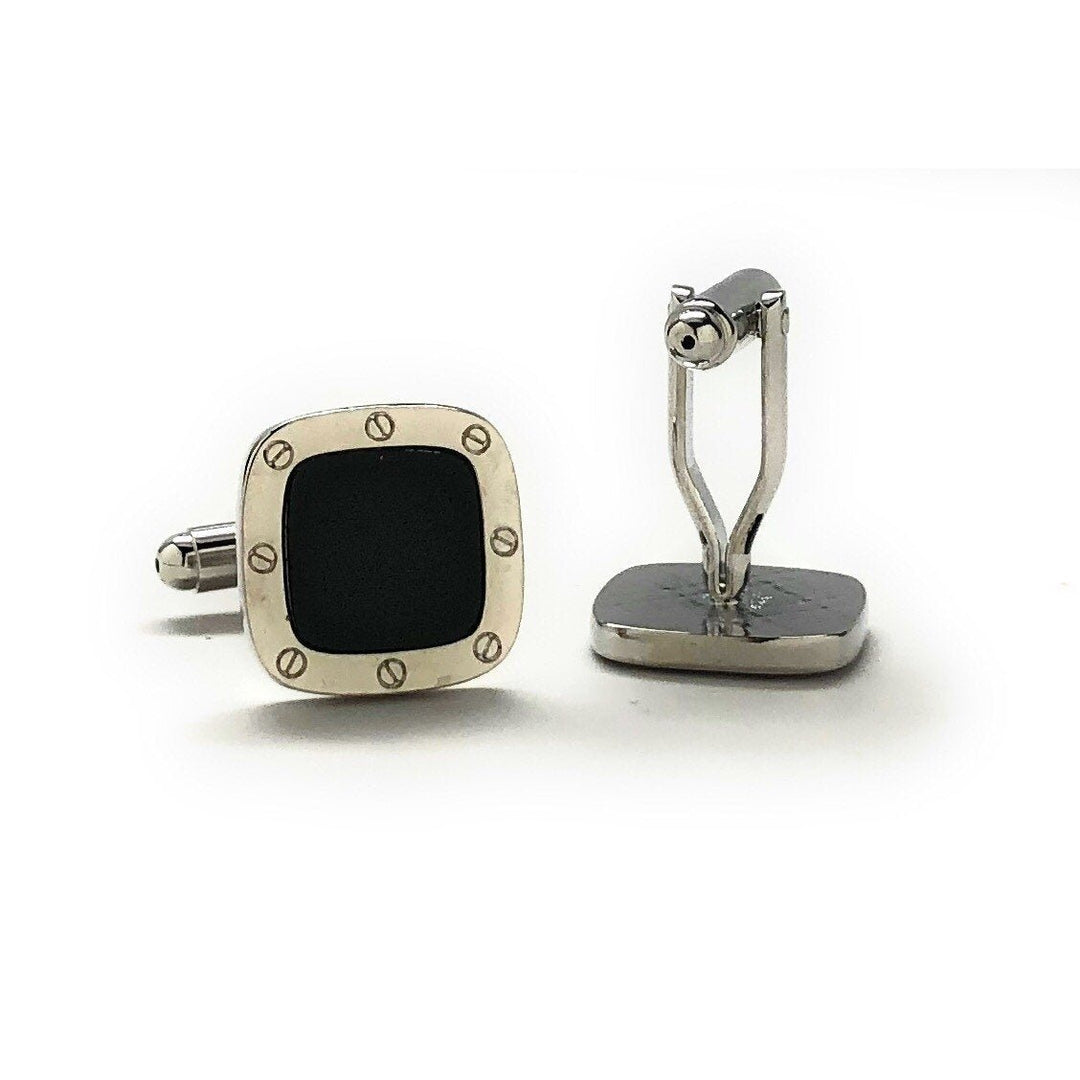 Mens cufflinks SIlver and Black Rivets Cuff Links Comes with Gift Box Image 3