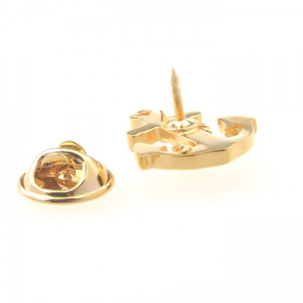 Collector Gold Tone Anchor Lapel Pin Navy Ship Ocean Travel Tie Tac Comes with Gift Box Image 2