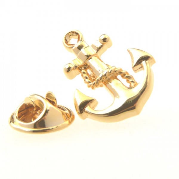 Collector Gold Tone Anchor Lapel Pin Navy Ship Ocean Travel Tie Tac Comes with Gift Box Image 4