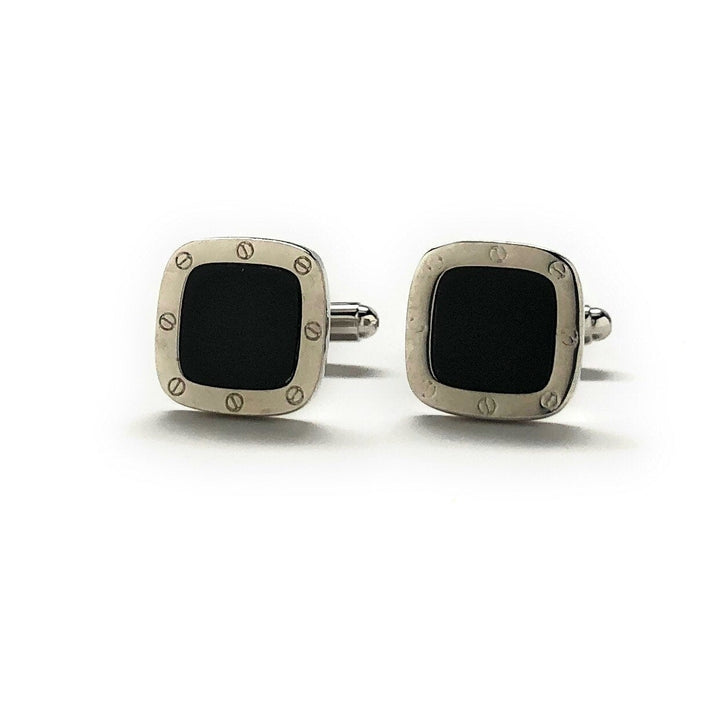 Mens cufflinks SIlver and Black Rivets Cuff Links Comes with Gift Box Image 4