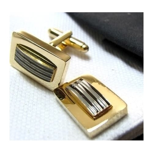 Gold with Black Stripes Block French Cuff Classic Mens Fathers Day Gift Cufflinks Cuff Links Image 1