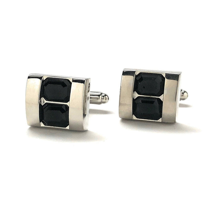 Double Stacking Black Crystal Cufflinks Silver Tone  Professional Design Classy Look Cool Cuff Links Comes with Gift Box Image 4