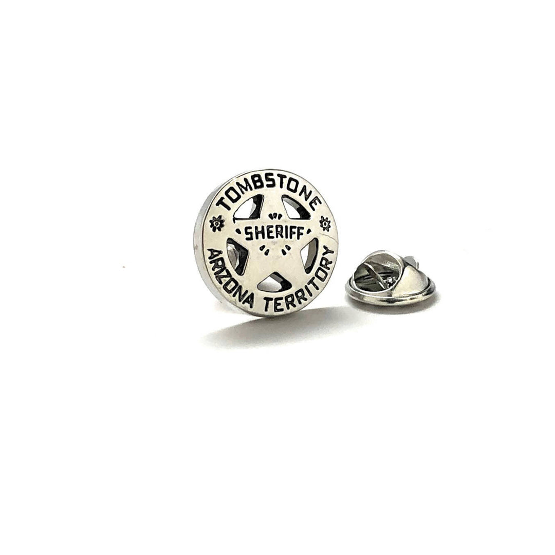 Enamel Pin Tombstone Arizona Lapel Pin Old West Shiny Silver Tone Territory Sheriff Lone Star Badge Tie Tac Collector Image 1