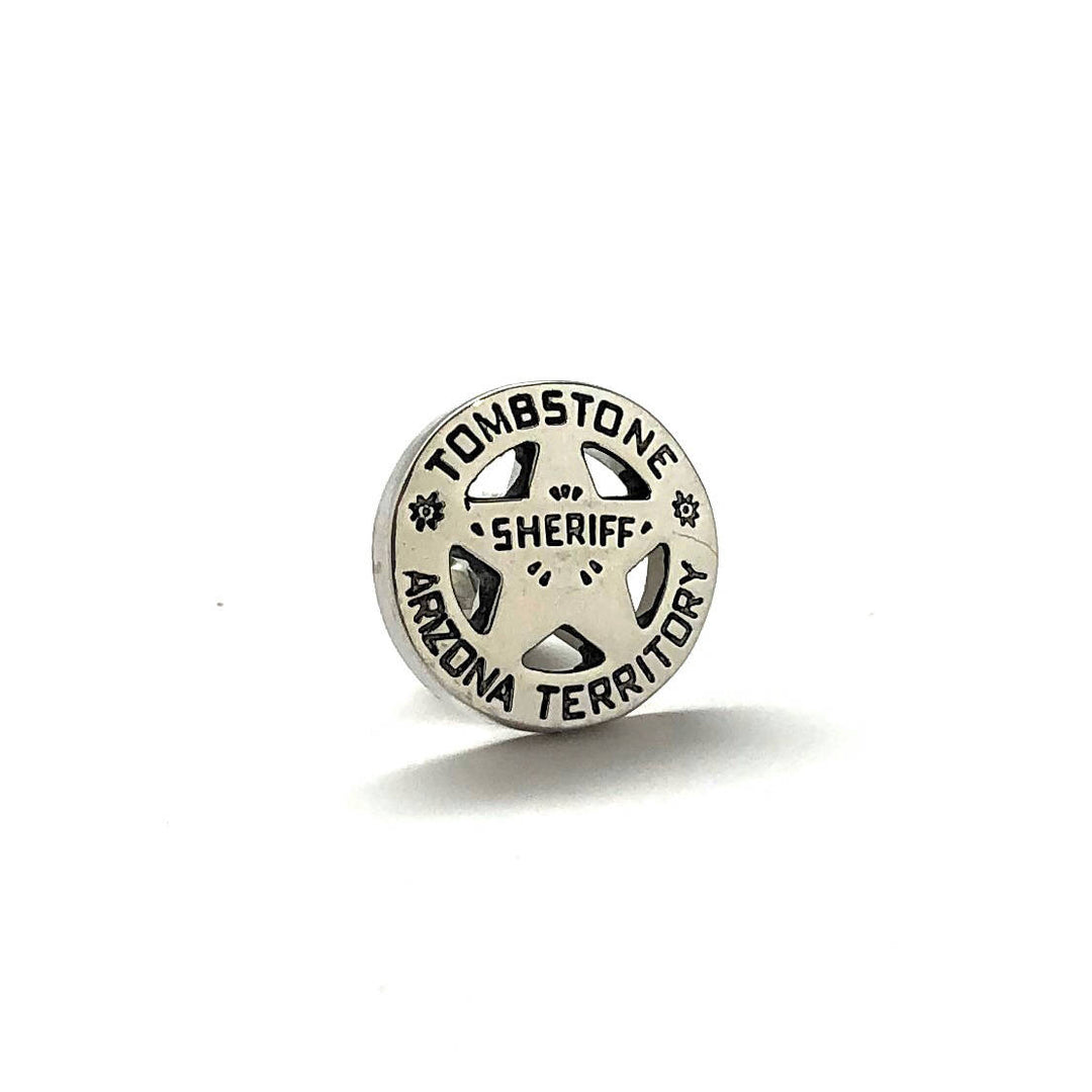 Enamel Pin Tombstone Arizona Lapel Pin Old West Shiny Silver Tone Territory Sheriff Lone Star Badge Tie Tac Collector Image 2