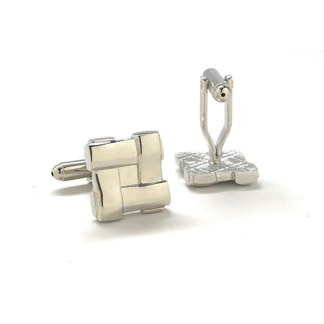 Silver Block Weave Cufflinks Shiny Silver Tone Raised Detail Cuff Links Comes with Gift Box Image 3