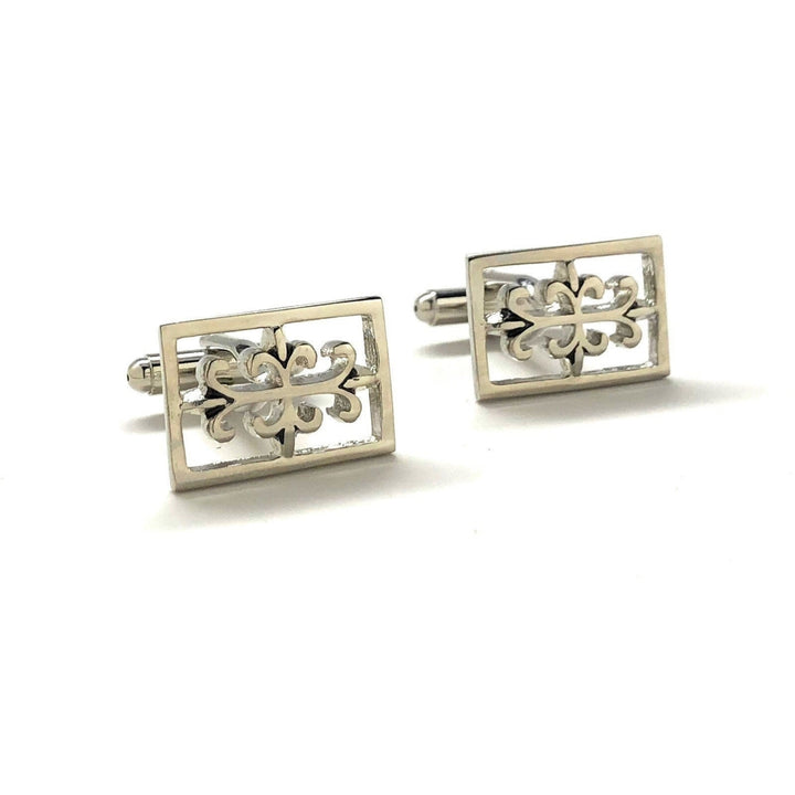 Silver Worth Design Cufflinks Shiny Silver Tone Ornate Cut Out Detail Cuff Links Comes with Gift Box Image 1