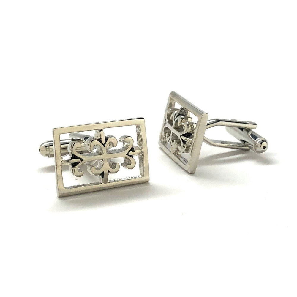 Silver Worth Design Cufflinks Shiny Silver Tone Ornate Cut Out Detail Cuff Links Comes with Gift Box Image 2