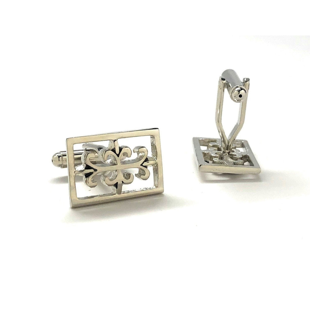 Silver Worth Design Cufflinks Shiny Silver Tone Ornate Cut Out Detail Cuff Links Comes with Gift Box Image 3