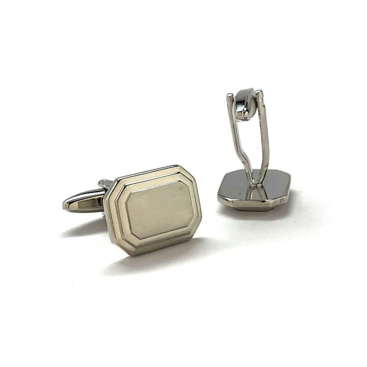 Silver Step Cufflinks Shiny Silver Tone with Brush Silver Block Cuff Links Comes with Gift Box Image 3
