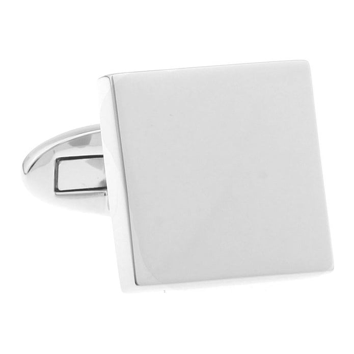 Mens Executive Cufflinks Simple But Classic Stainless Steel Square Shiny Silver Block Cuff Links Comes with Gift Box Image 1