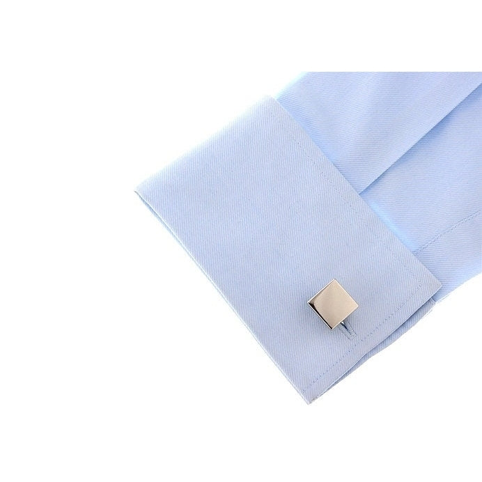 Mens Executive Cufflinks Simple But Classic Stainless Steel Square Shiny Silver Block Cuff Links Comes with Gift Box Image 3