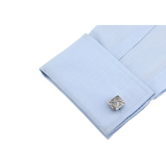 SIlver Tone Cufflinks Mind Bender All in SIlver Black Accented Catch the Wave Cuff Links Comes with Gift Box Image 4